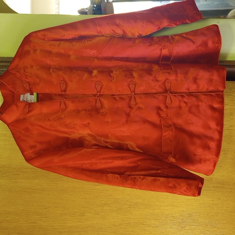 Fortune Small Red Satin Jacket, Floral Brocade, K… - image 1